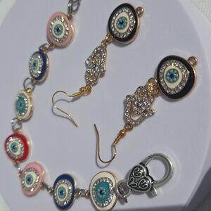 Colorful Evil Eye Charm Bracelet in Multicolor Charms and Earrings to Match